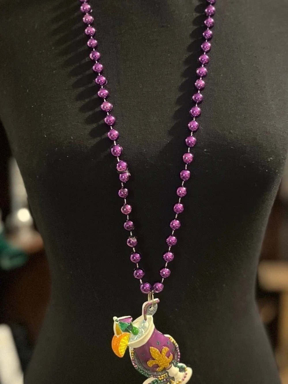 Purple Beaded Mardi Gras Necklace